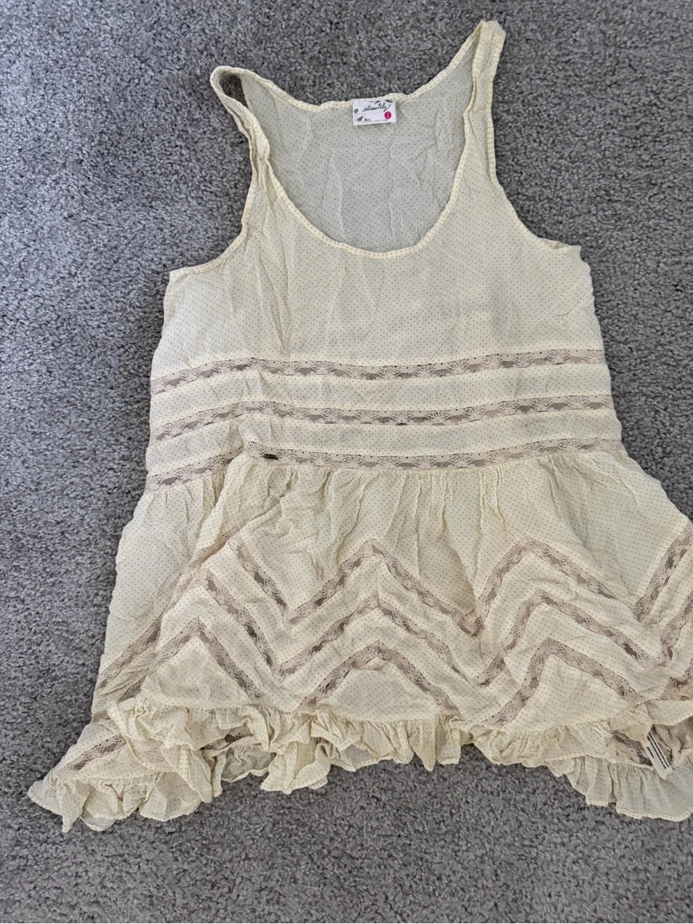 Free People Cream Ruffled Swim Coverup with Tan Trim